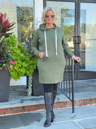 Lulu b kagaroo pocket olive scuba dress LULU-B