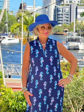 LULU B MIDNIGHT REEF MIDI SLEEVELESS 1/4 ZIP MAXI DRESS LULU-B