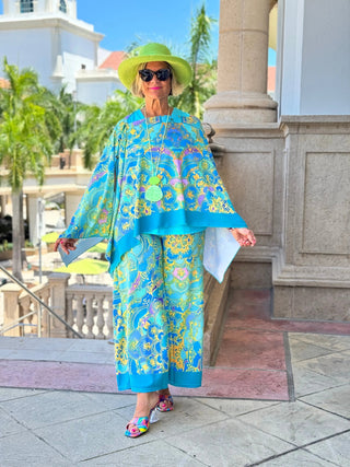 TROPICAL AQUA MARINE PALAZZO PANT CATHYS RESORTWEAR