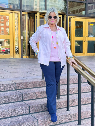 Crystal Zipper Cardigan with Collar Pink Cathys Place