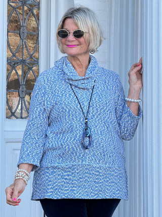 Women's Cowl Neck Spacedye Chenille Knit Top BLUEBELL MULTI Cathys Place