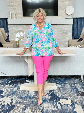 EMBELLISHED LATTICE CAPRI HOT PINK - Cathys Place