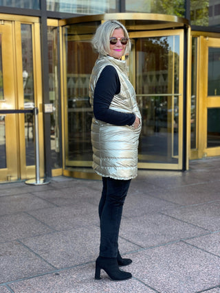 GOLD METALLIC HOLIDAY PUFFER VEST LULU-B
