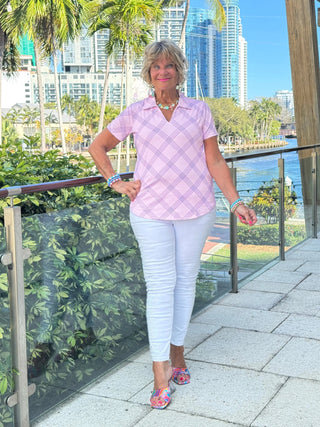 LULU B PINK CHIC SHORT SLEEVE V-NECK COLLAR TOP LULU-B