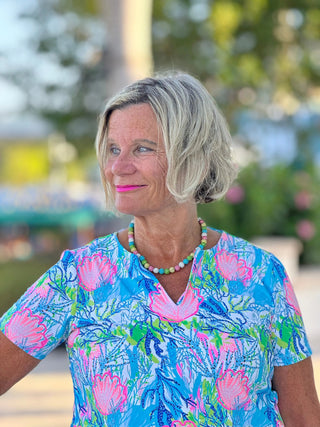 SEASHELL PINK AND BLUE SHORT SLEEVE - Cathys Place