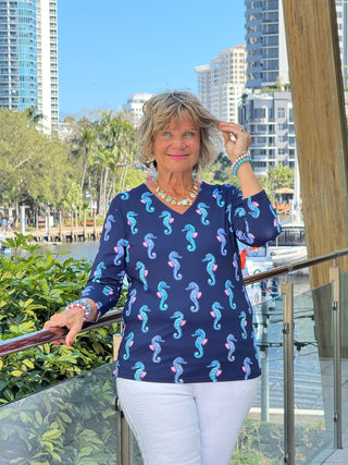 LULU B MIDNIGHT REEF V NECK TOP LULU-B