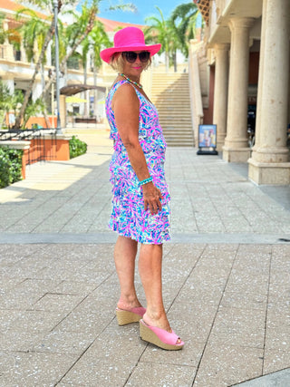 PINK PALM TREE LAYERED RUFFLE DRESS - Cathys Place