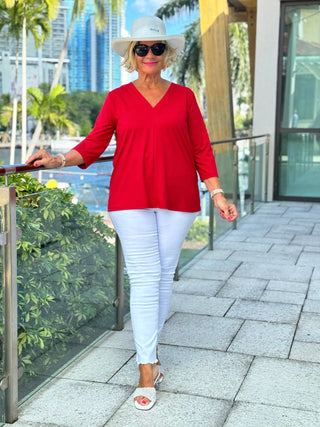 LULU-B RED TAILORED V SLEEVE TOP LULU-B