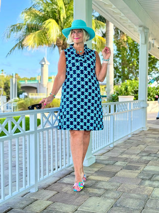 BLUE MEDALLION RUFFLE DRESS LULU-B