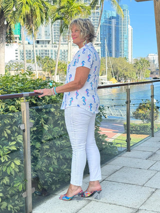 LULU B SHORELINE CHARM SHORT SLEEVE V-NECK COLLAR TOP LULU-B