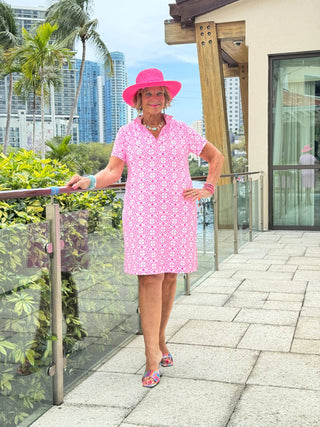 LULU B TROPIC PETALS HALF ZIPPER SHORT SLEEVE DRESS LULU-B