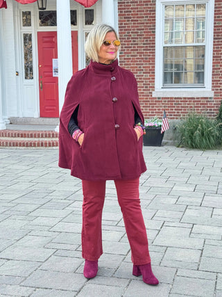 BURGUNDY Womens Cape Poncho Coat Cathys Place