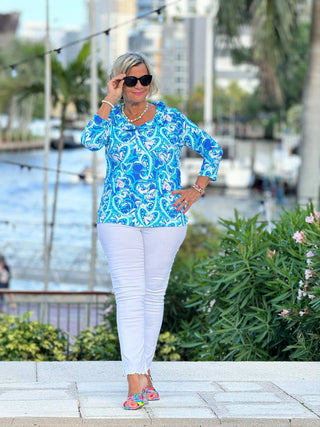 BLUE DREAMING HEARTS RUFFLE TOP LULU-B