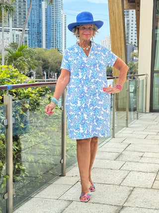 LULU B CORAL BREEZE HALF ZIPPER SHORT SLEEVE DRESS LULU-B