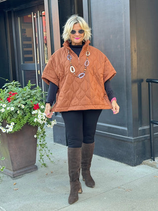 Stand Up Collar Quilted Cape Poncho Jacket RUST Cathys Place