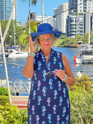 LULU B MIDNIGHT REEF MIDI SLEEVELESS 1/4 ZIP MAXI DRESS LULU-B