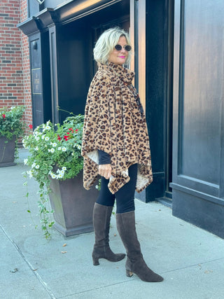 Animal Print Turtle Neck Cape Poncho Cathys Place