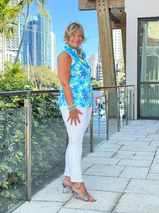 LULU B STARFISH SPLASH SLEEVELESS RUFFLE TOP LULU-B