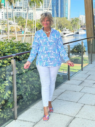 LULU B CORAL BREEZE ZIPPER TOP LULU-B