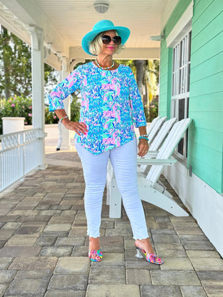 SPLASH OFF PINK ASYMMETRICAL TOP LULU-B