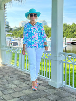 SPLASH OF PINK  V NECK TOP LULU-B