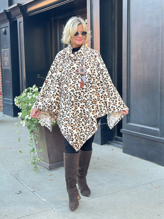 ANIMAL PRINT TURTLE NECK PONCHO Cathys Place