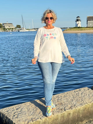 LULU-B WHITE BEACH TIME SWEATER LULU-B