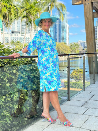 LULU B STARFISH SPLASH NOTCH SLEEVE DRESS LULU-B