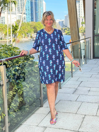 LULU B MIDNIGHT REEF ELBOW SLEEVE DRESS LULU-B