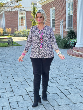 Lulu B  Harbor Diamond V Neck Top LULU-B