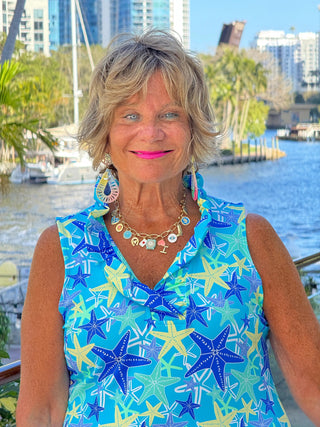 LULU B STARFISH SPLASH SLEEVELESS RUFFLE TOP LULU-B