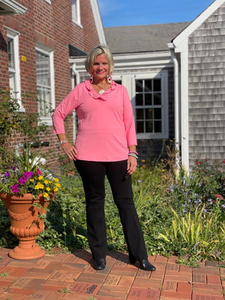 LULU-B SOLID CORAL RUFFLE TOP LULU-B