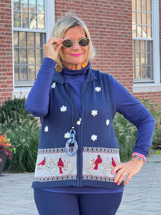 NAVY CABLE CARDNAL VEST Cathys Place