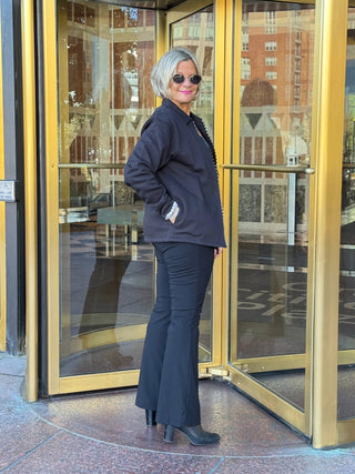 Crystal Zipper Cardigan with Collar Black Cathys Place