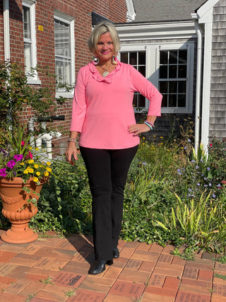 LULU-B SOLID CORAL RUFFLE TOP LULU-B