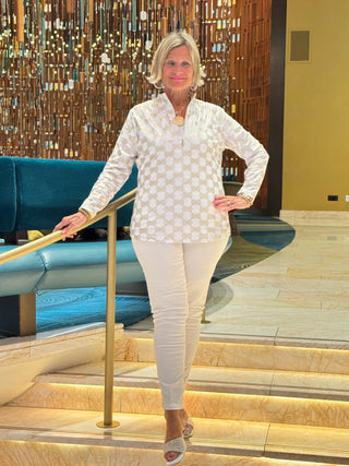 LULU-B WHITE & GOLD METALIC HALF ZIPPER TOP LULU-B