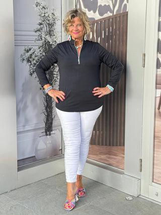 BLACK ZIPPER TOP - Cathys Place