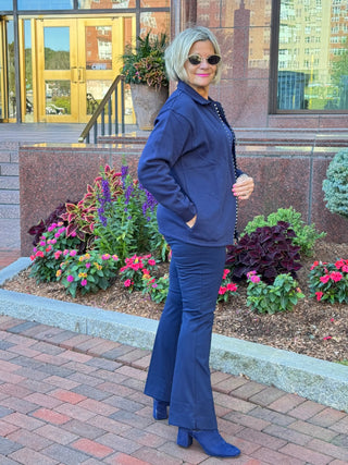 Crystal Zipper Cardigan with Collar Navy Cathys Place