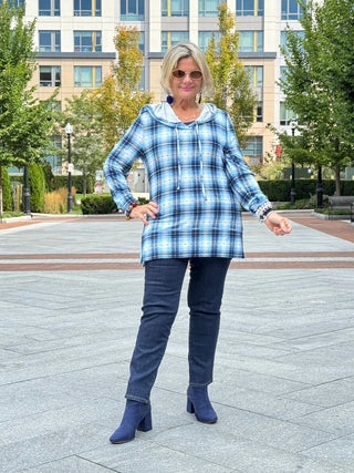 Blue Plaid Fall Day Hoodie Cathys Place