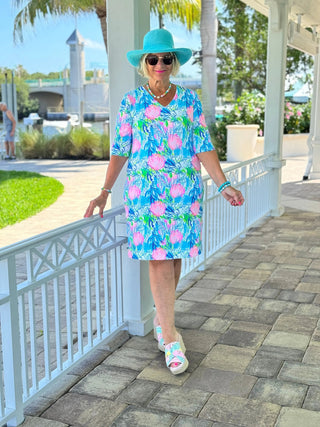 SEASHELL BEACH ELBOW SLEEVE DRESS - Cathys Place