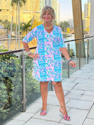 SPLASH OF PINK  ELBOW DRESS LULU-B