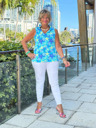 LULU B STARFISH SPLASH SLEEVELESS RUFFLE TOP LULU-B