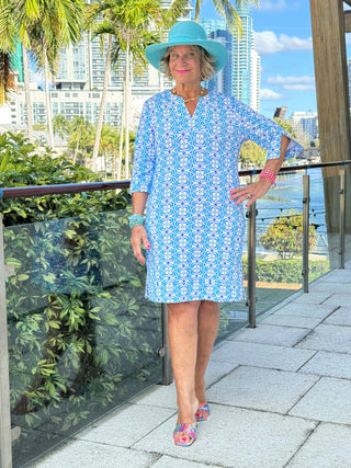 LULU B COASTAL BLOOM NOTCH SLEEVE DRESS LULU-B