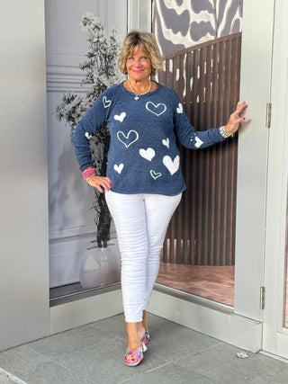 NAVY HEART CHENILLE SWEATER LULU-B