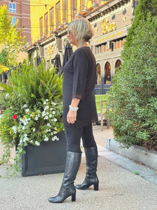 Crochet Tunic with Crisscross on Shoulder Black Cathys Place