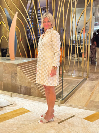 LULU-B GOLD AND WHITE HALF ZIPPER DRESS LULU-B