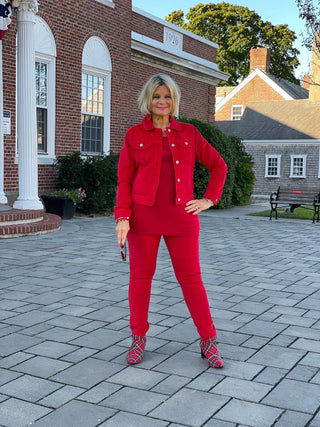 HOLIDAY RED VELOUR JACKET LULU-B