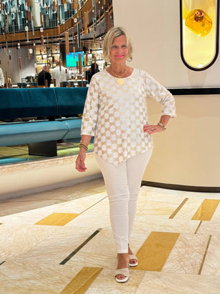 LULU-B GOLD & WHITE ASYMMETRIC TOP LULU-B