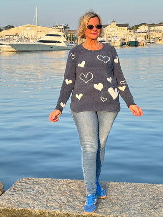 NAVY HEART CHENILLE SWEATER LULU-B
