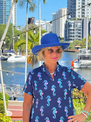 LULU B MIDNIGHT REEF HALF ZIPPER SHORT SLEEVE DRESS LULU-B